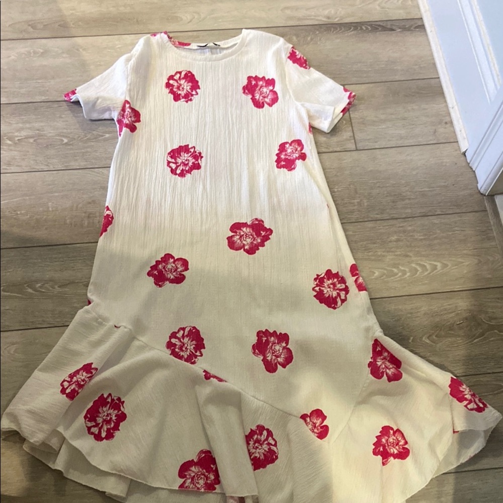 Zara Asymmetrical Dress with Pink Floral Print